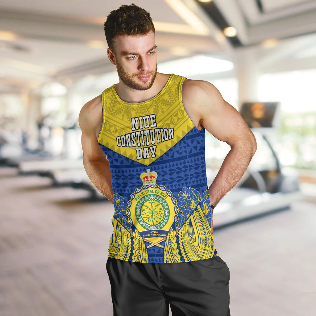 Personalized Niue Constitution Day Men Tank Top Coat Of Arms Niuean Hiapo Pattern LT05 - Polynesian Pride