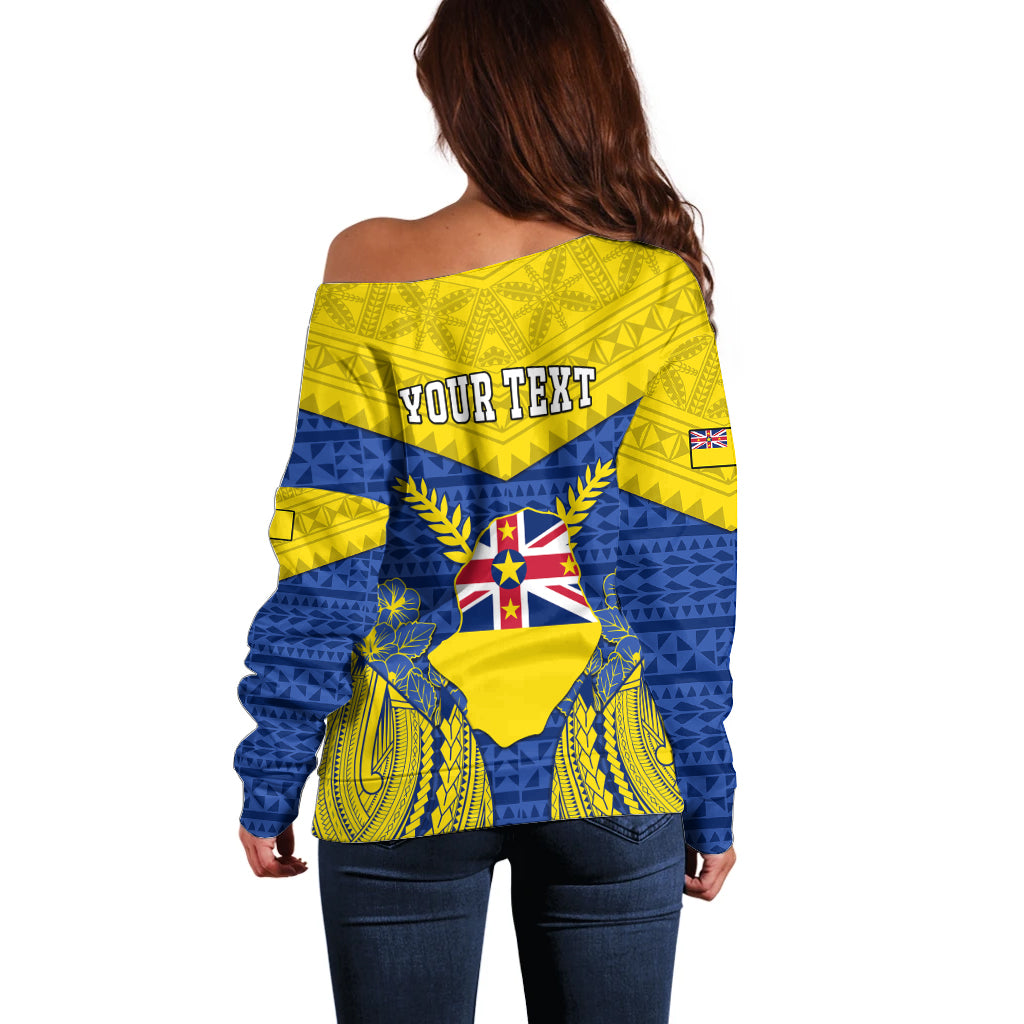 Personalized Niue Constitution Day Off Shoulder Sweater Coat Of Arms Niuean Hiapo Pattern LT05 - Polynesian Pride
