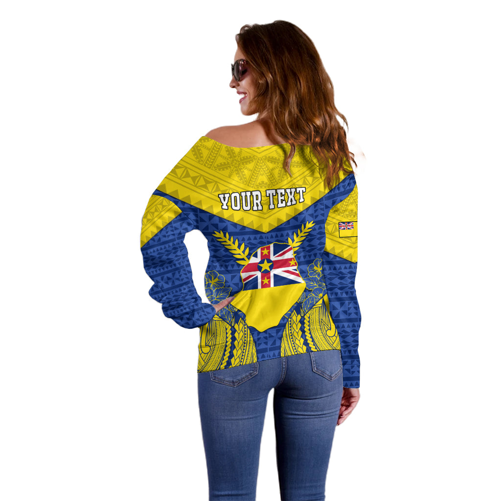 Personalized Niue Constitution Day Off Shoulder Sweater Coat Of Arms Niuean Hiapo Pattern LT05 - Polynesian Pride