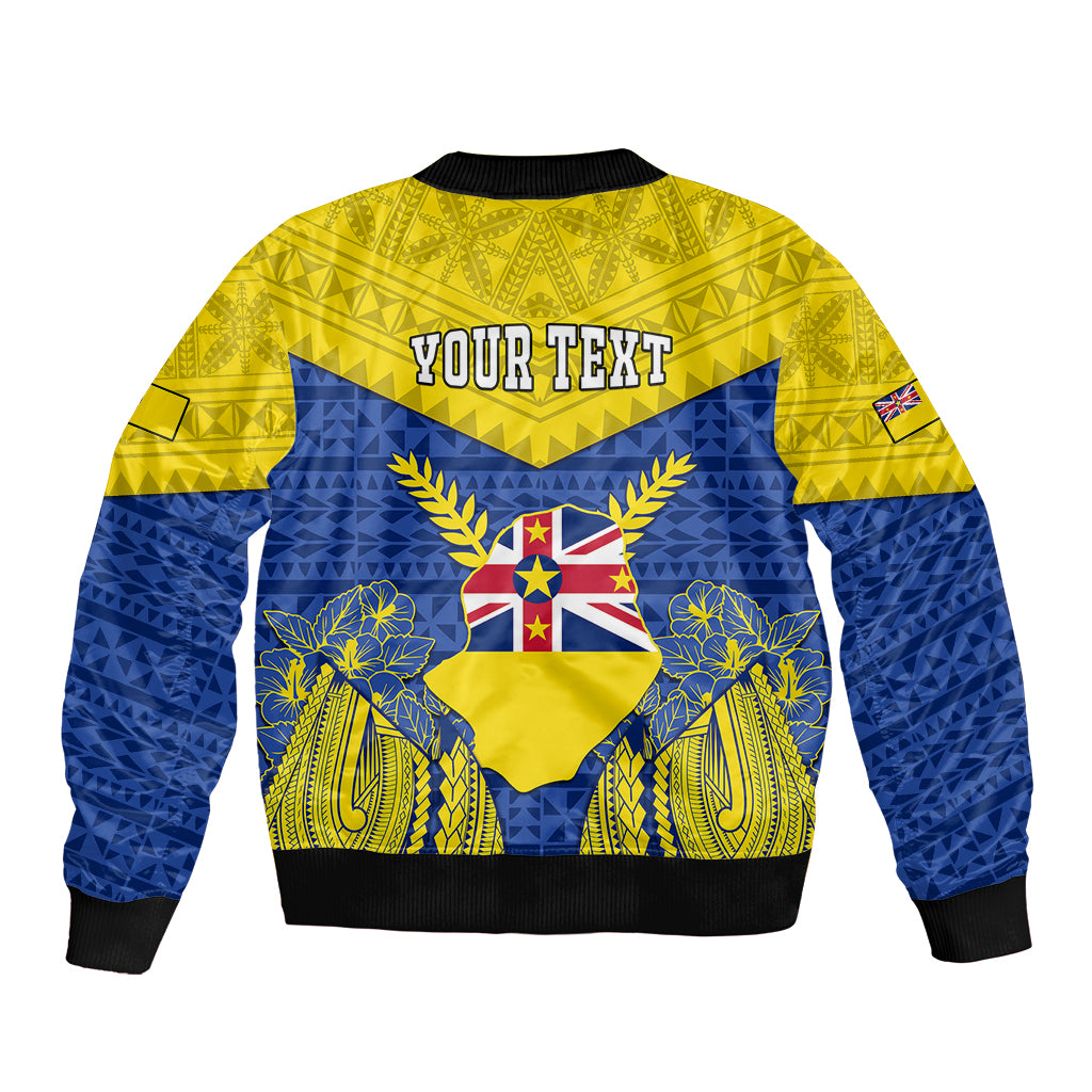 Personalized Niue Constitution Day Sleeve Zip Bomber Jacket Coat Of Arms Niuean Hiapo Pattern LT05 - Polynesian Pride