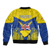 Personalized Niue Constitution Day Sleeve Zip Bomber Jacket Coat Of Arms Niuean Hiapo Pattern LT05 - Polynesian Pride
