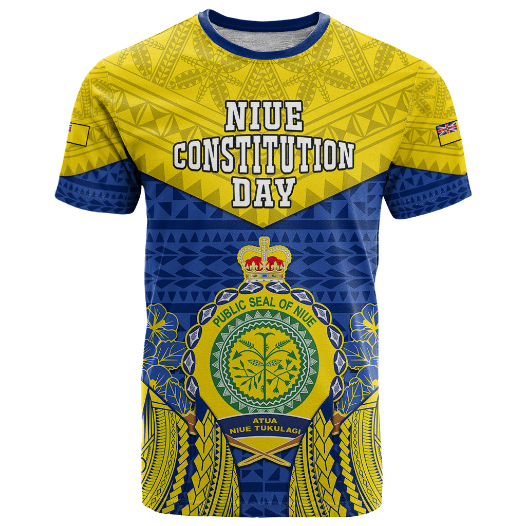 Personalized Niue Constitution Day T Shirt Coat Of Arms Niuean Hiapo Pattern LT05 Yellow - Polynesian Pride