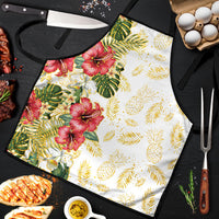 Hawaii Discoverers Day Apron Tropical Hibiscus Glitter White