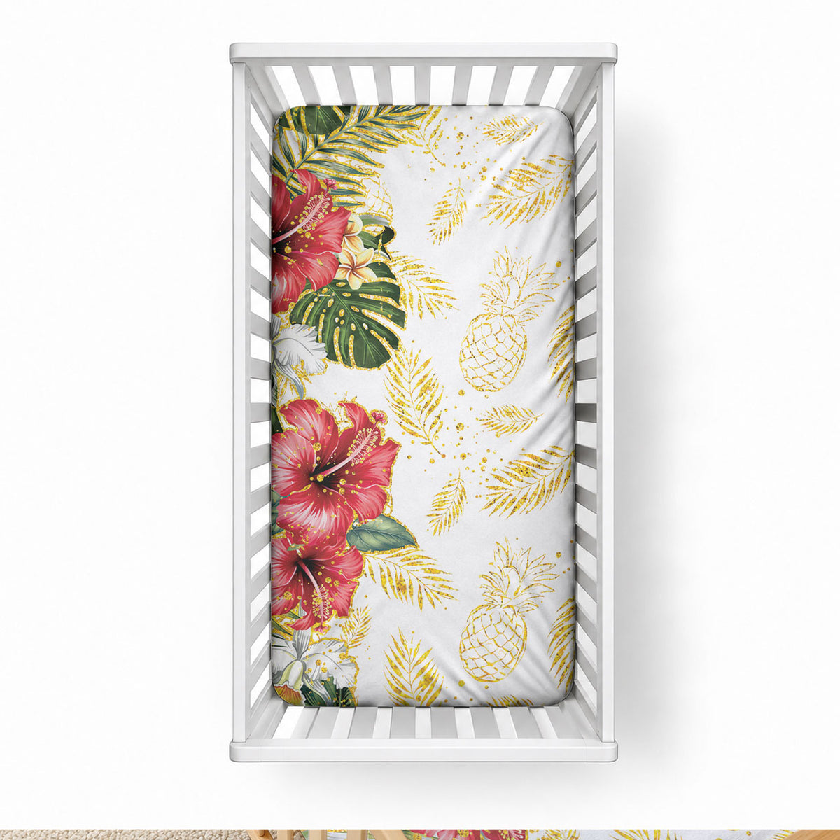 Hawaii Discoverers Day Baby Bed Cover Tropical Hibiscus Glitter White LT05 28 × 52 in White - Polynesian Pride