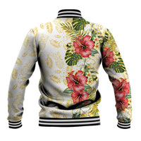 Hawaii Discoverers Day Baseball Jacket Tropical Hibiscus Glitter White LT05 - Polynesian Pride