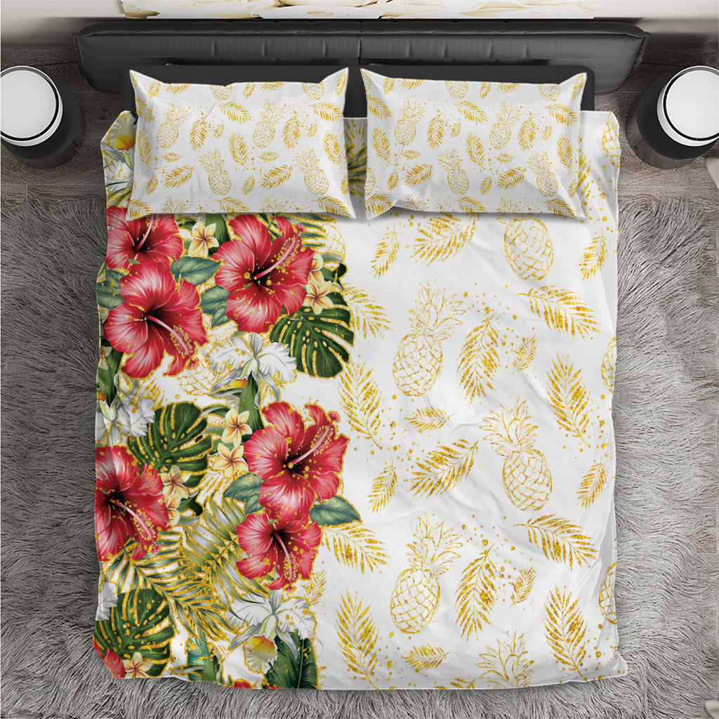 Hawaii Discoverers Day Bedding Set Tropical Hibiscus Glitter White LT05 White - Polynesian Pride