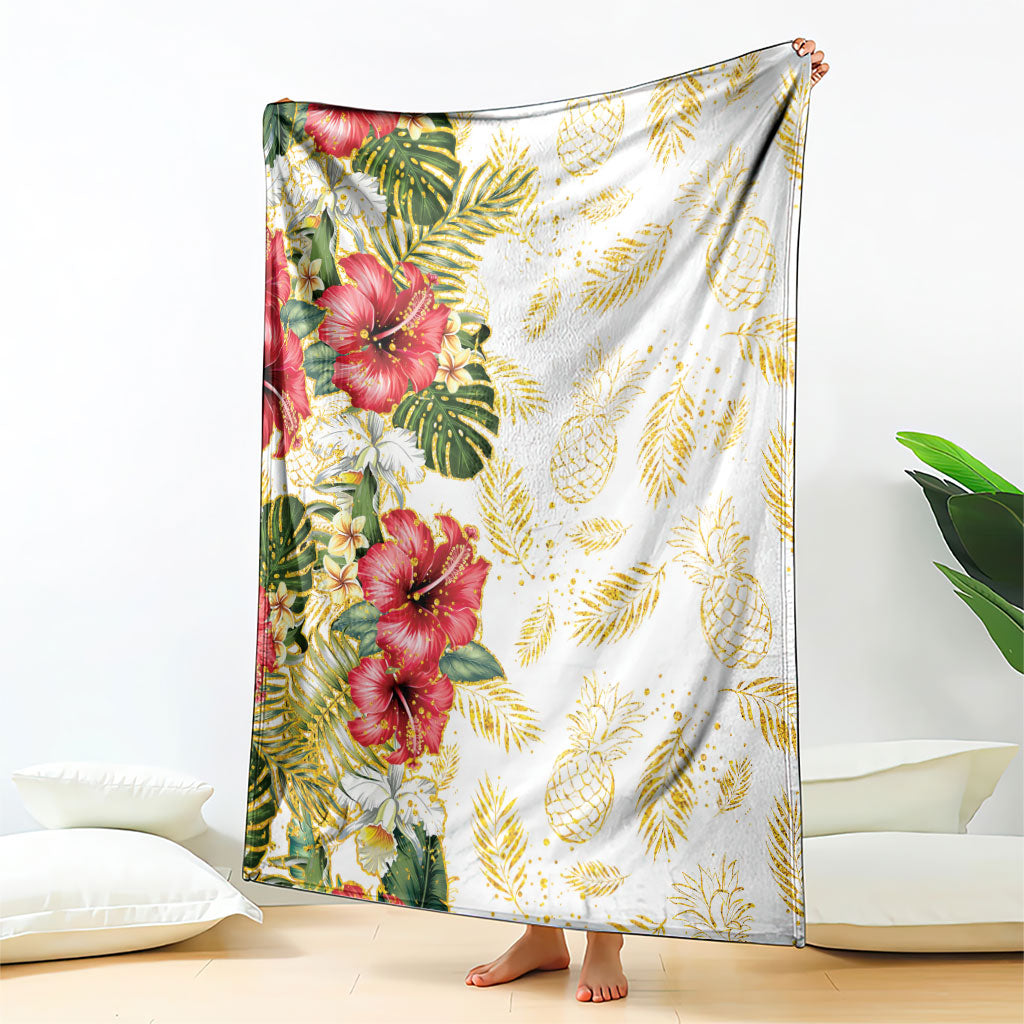 Hawaii Discoverers Day Blanket Tropical Hibiscus Glitter White LT05 - Polynesian Pride