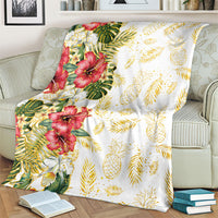 Hawaii Discoverers Day Blanket Tropical Hibiscus Glitter White LT05 - Polynesian Pride