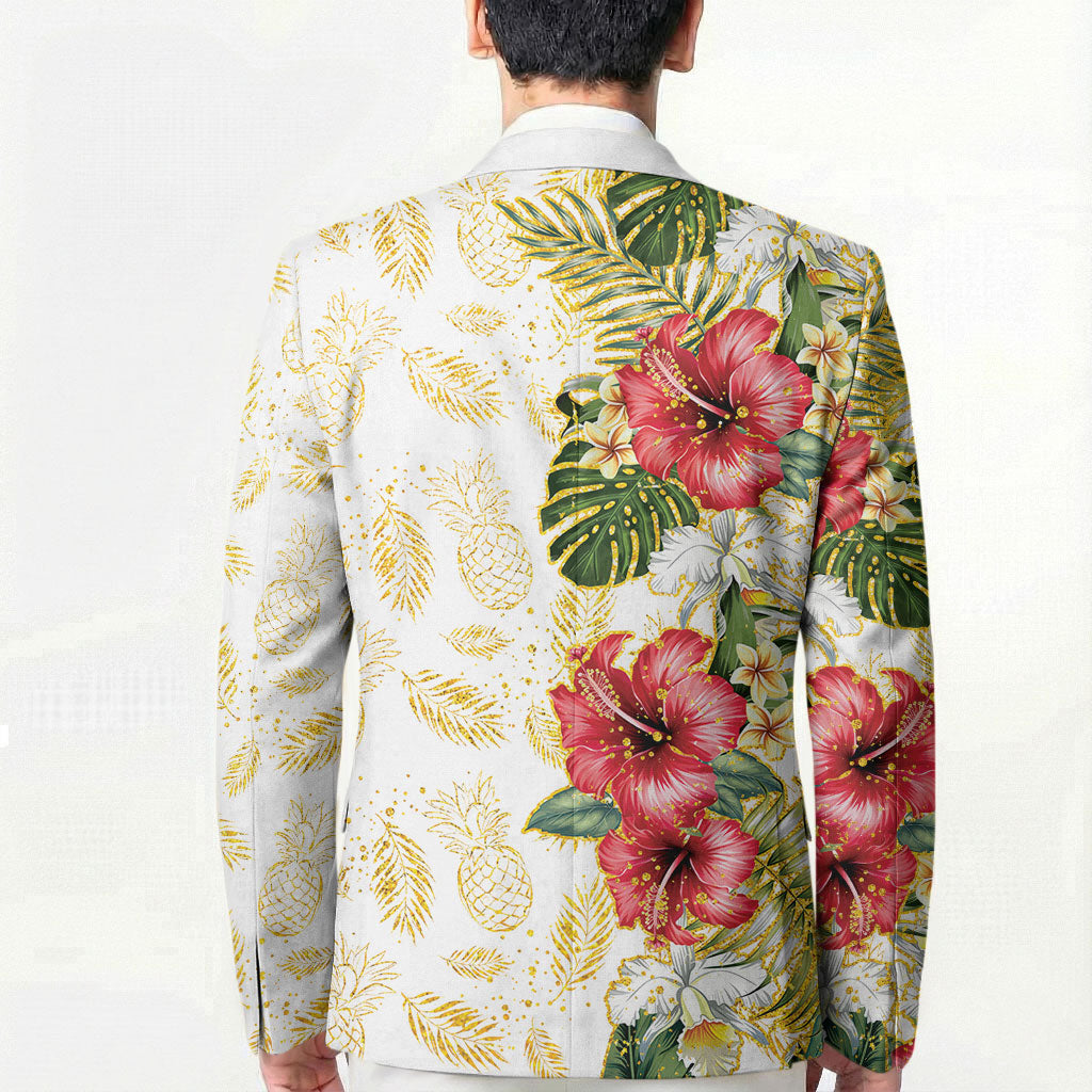 Hawaii Discoverers Day Blazer Tropical Hibiscus Glitter White LT05 - Polynesian Pride
