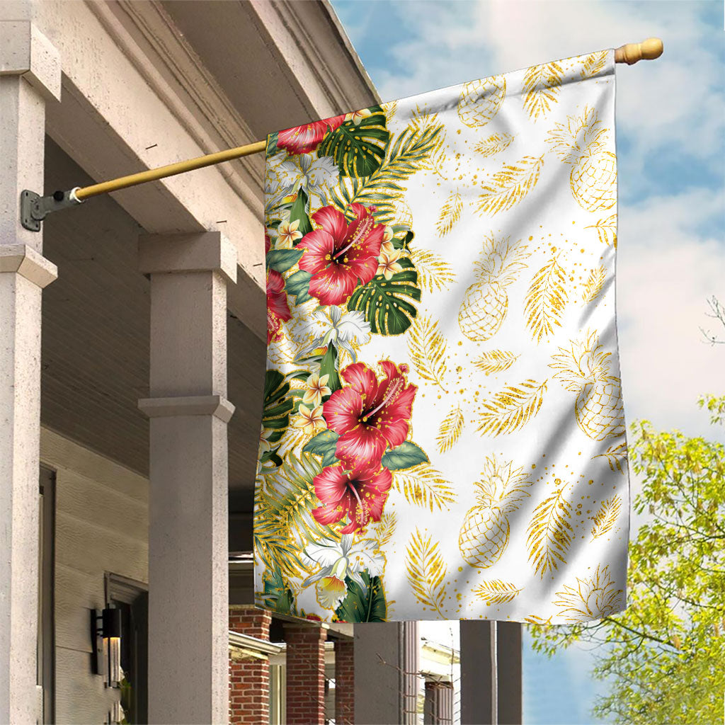 Hawaii Discoverers Day Garden Flag Tropical Hibiscus Glitter White LT05 House Flag White - Polynesian Pride