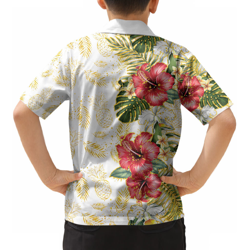 Hawaii Discoverers Day Kid Hawaiian Shirt Tropical Hibiscus Glitter White LT05 - Polynesian Pride