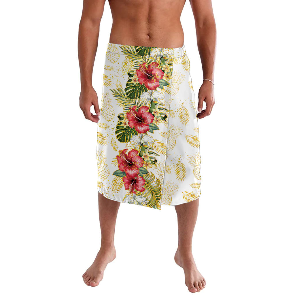 Hawaii Discoverers Day Lavalava Tropical Hibiscus Glitter White