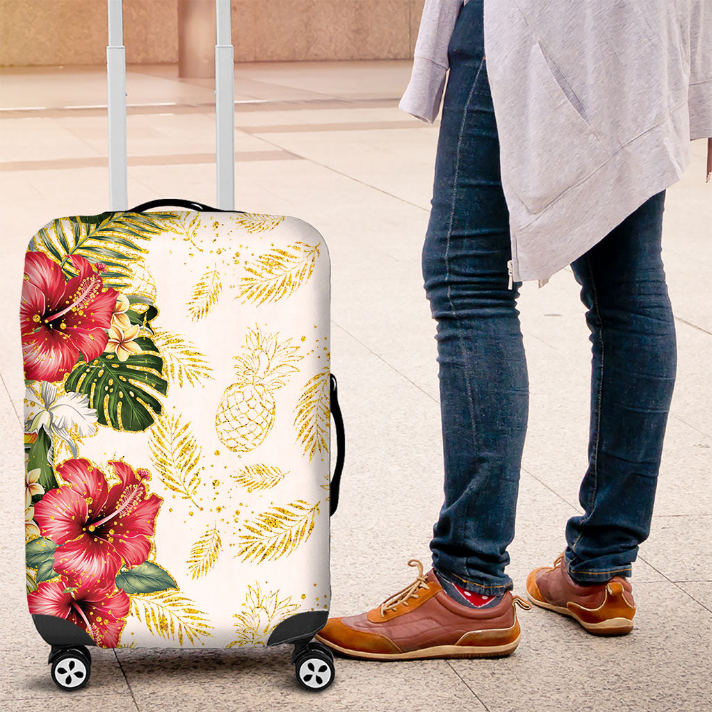 Hawaii Discoverers Day Luggage Cover Tropical Hibiscus Glitter White LT05 White - Polynesian Pride
