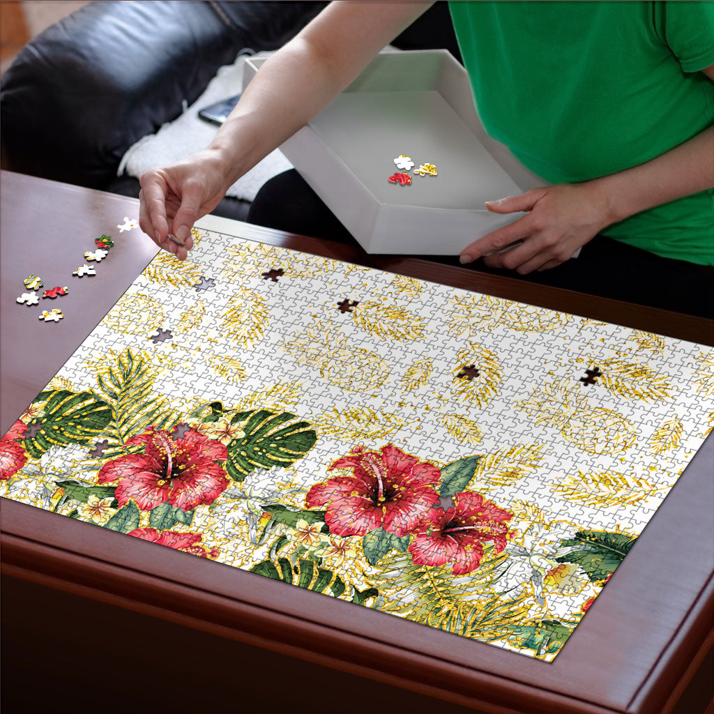 Hawaii Discoverers Day Puzzle Tropical Hibiscus Glitter White LT05 - Polynesian Pride