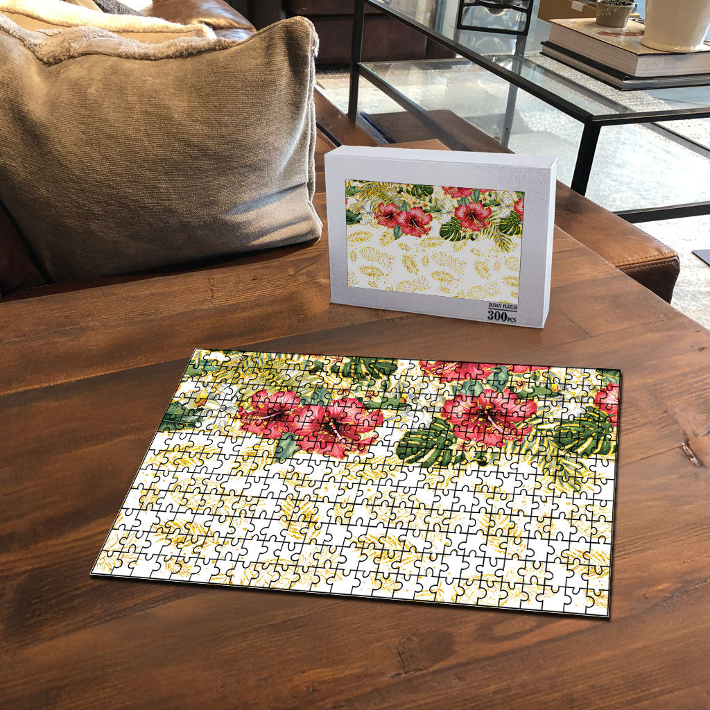 Hawaii Discoverers Day Puzzle Tropical Hibiscus Glitter White LT05 - Polynesian Pride