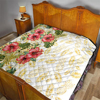 Hawaii Discoverers Day Quilt Tropical Hibiscus Glitter White LT05 - Polynesian Pride