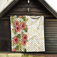 Hawaii Discoverers Day Quilt Tropical Hibiscus Glitter White LT05 - Polynesian Pride