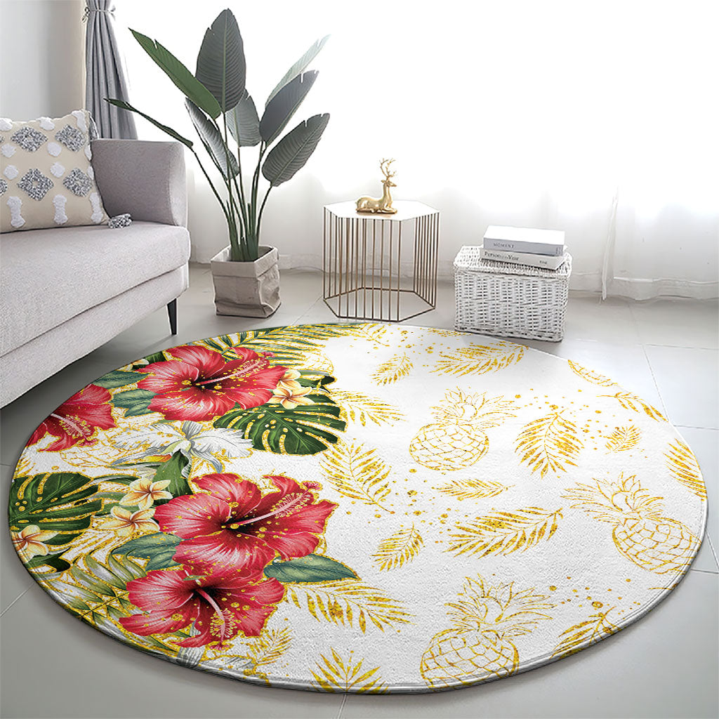 Hawaii Discoverers Day Round Carpet Tropical Hibiscus Glitter White LT05 - Polynesian Pride