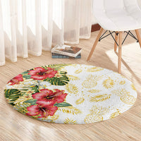Hawaii Discoverers Day Round Carpet Tropical Hibiscus Glitter White LT05 - Polynesian Pride