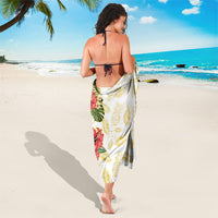 Hawaii Discoverers Day Sarong Tropical Hibiscus Glitter White LT05 - Polynesian Pride