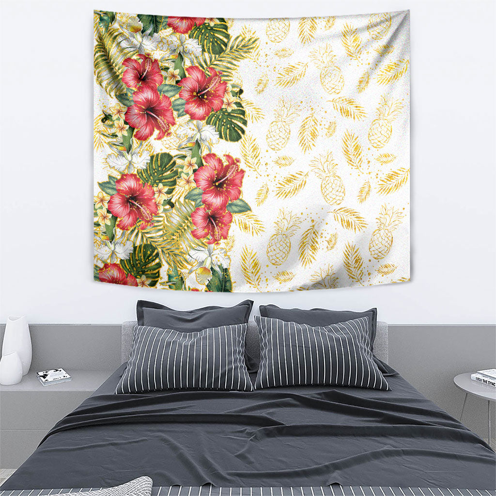 Hawaii Discoverers Day Tapestry Tropical Hibiscus Glitter White