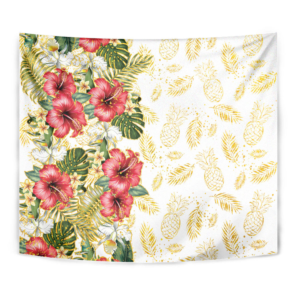 Hawaii Discoverers Day Tapestry Tropical Hibiscus Glitter White