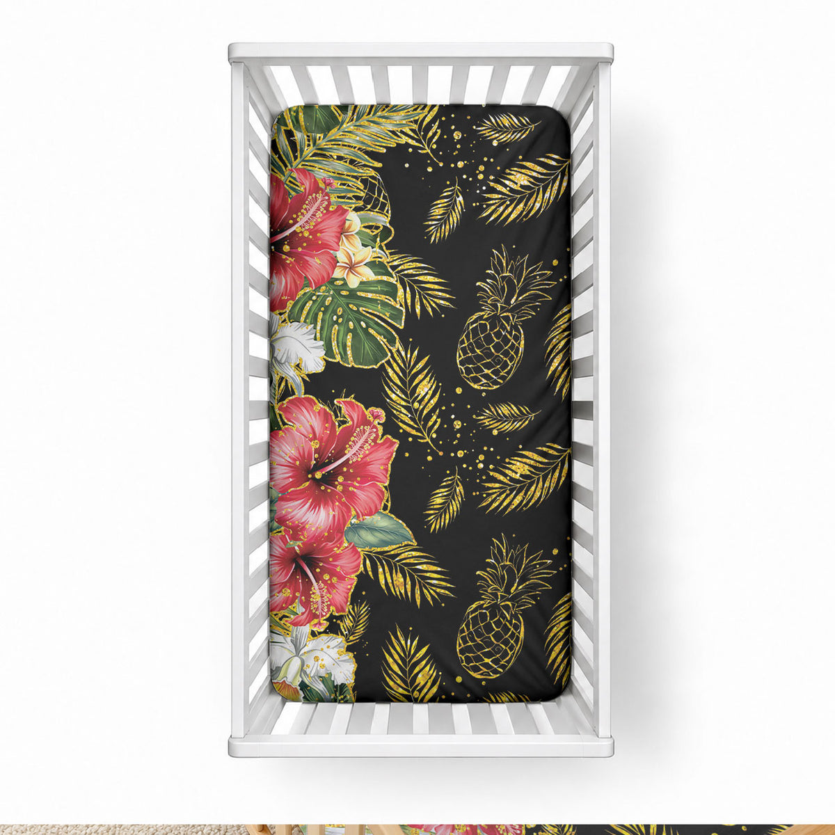 Hawaii Discoverers Day Baby Bed Cover Tropical Hibiscus Glitter Black LT05 28 × 52 in Black - Polynesian Pride