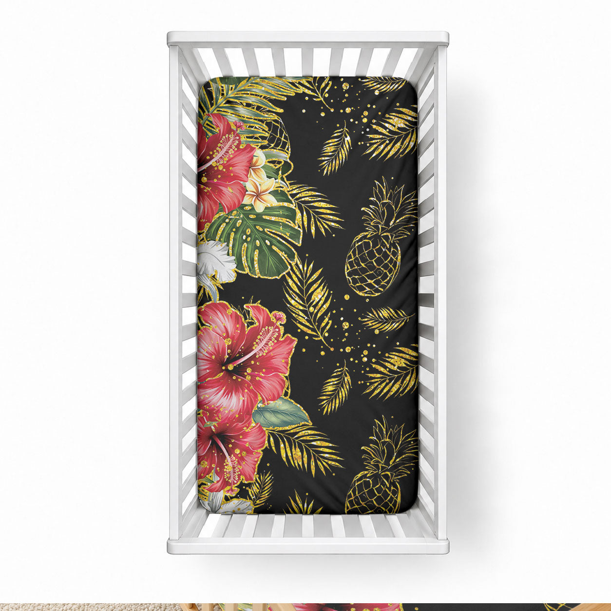 Hawaii Discoverers Day Baby Bed Cover Tropical Hibiscus Glitter Black LT05 28 × 52 in Black - Polynesian Pride