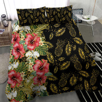 Hawaii Discoverers Day Bedding Set Tropical Hibiscus Glitter Black LT05 - Polynesian Pride