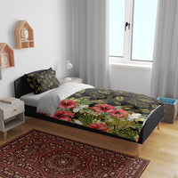 Hawaii Discoverers Day Bedding Set Tropical Hibiscus Glitter Black LT05 - Polynesian Pride