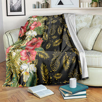 Hawaii Discoverers Day Blanket Tropical Hibiscus Glitter Black