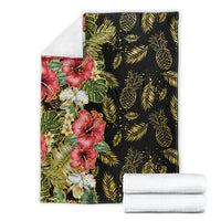 Hawaii Discoverers Day Blanket Tropical Hibiscus Glitter Black