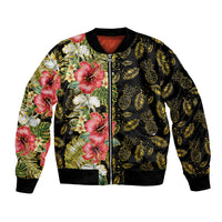 Hawaii Discoverers Day Bomber Jacket Tropical Hibiscus Glitter Black LT05 Unisex Black - Polynesian Pride