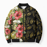 Hawaii Discoverers Day Bomber Puffer Jacket Tropical Hibiscus Glitter Black LT05 Unisex Black - Polynesian Pride