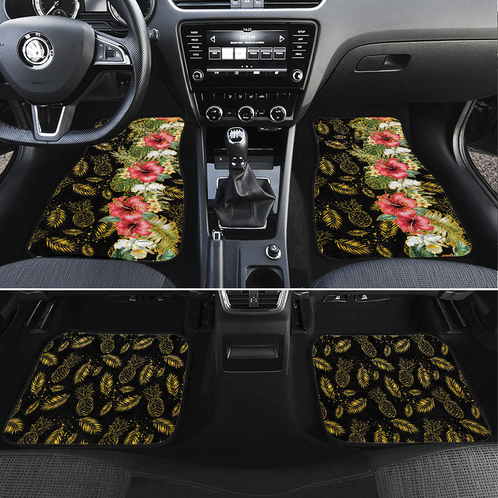 Hawaii Discoverers Day Car Mats Tropical Hibiscus Glitter Black LT05 Set 4pcs Black - Polynesian Pride