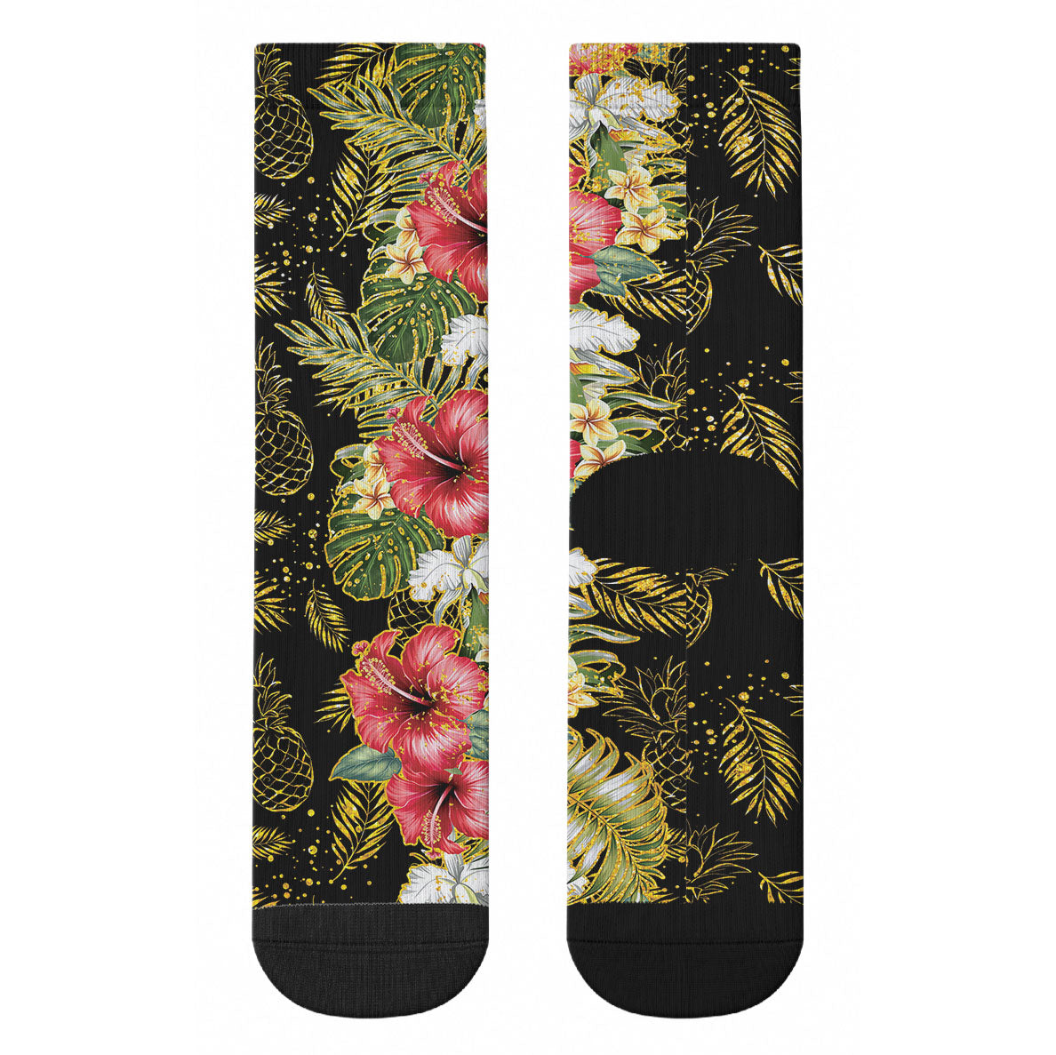 Hawaii Discoverers Day Crew Socks Tropical Hibiscus Glitter Black LT05 - Polynesian Pride