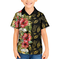 Hawaii Discoverers Day Kid Hawaiian Shirt Tropical Hibiscus Glitter Black LT05 Kid Black - Polynesian Pride
