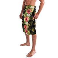 Hawaii Discoverers Day Lavalava Tropical Hibiscus Glitter Black LT05 - Polynesian Pride