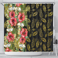 Hawaii Discoverers Day Shower Curtain Tropical Hibiscus Glitter Black LT05 - Polynesian Pride