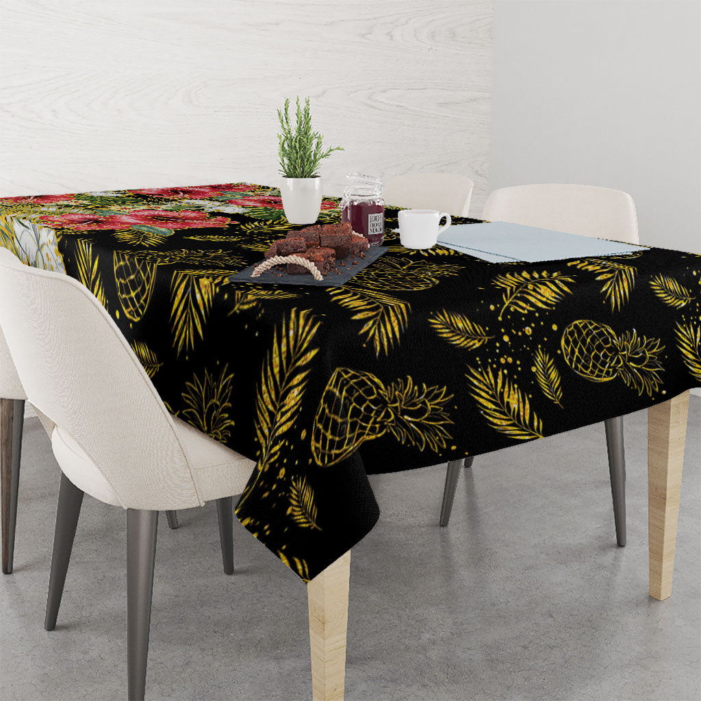 Hawaii Discoverers Day Tablecloth Tropical Hibiscus Glitter Black LT05 - Polynesian Pride