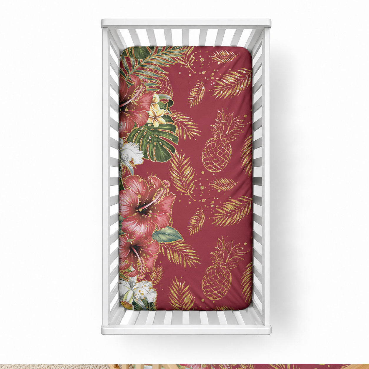 Hawaii Discoverers Day Baby Bed Cover Tropical Hibiscus Glitter Crimson LT05 28 × 52 in Crimson - Polynesian Pride