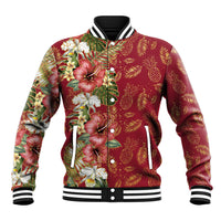 Hawaii Discoverers Day Baseball Jacket Tropical Hibiscus Glitter Crimson LT05 Unisex Crimson - Polynesian Pride