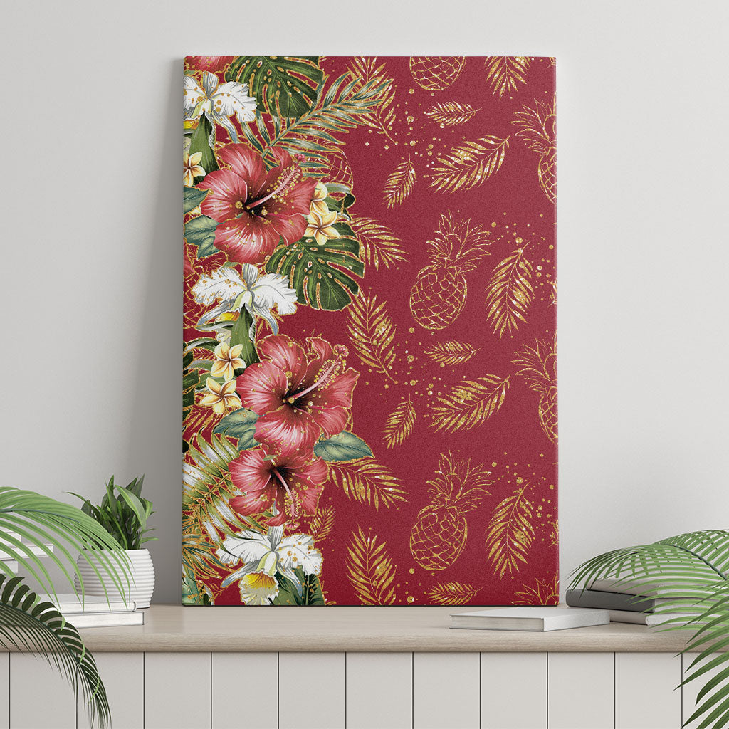 Hawaii Discoverers Day Canvas Wall Art Tropical Hibiscus Glitter Crimson LT05 - Polynesian Pride