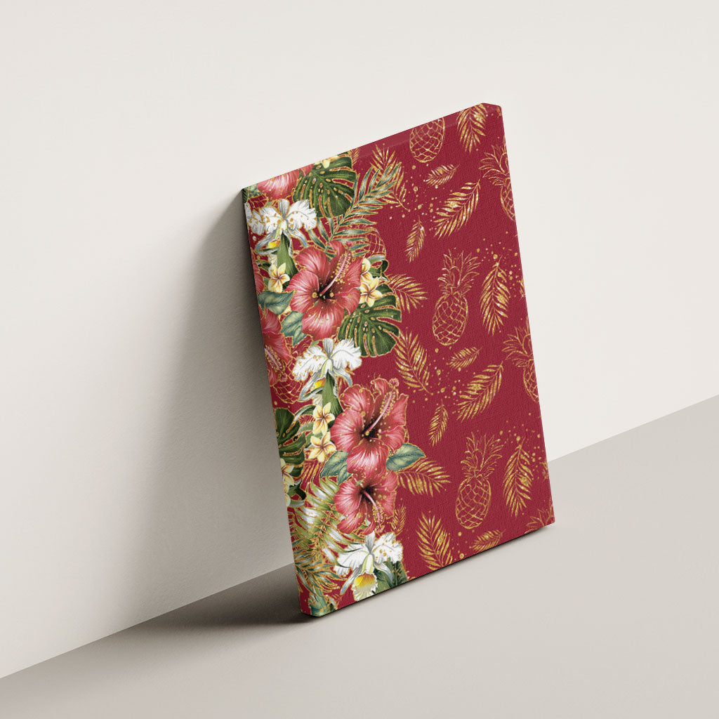 Hawaii Discoverers Day Canvas Wall Art Tropical Hibiscus Glitter Crimson LT05 - Polynesian Pride