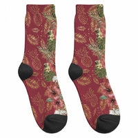 Hawaii Discoverers Day Crew Socks Tropical Hibiscus Glitter Crimson LT05 - Polynesian Pride