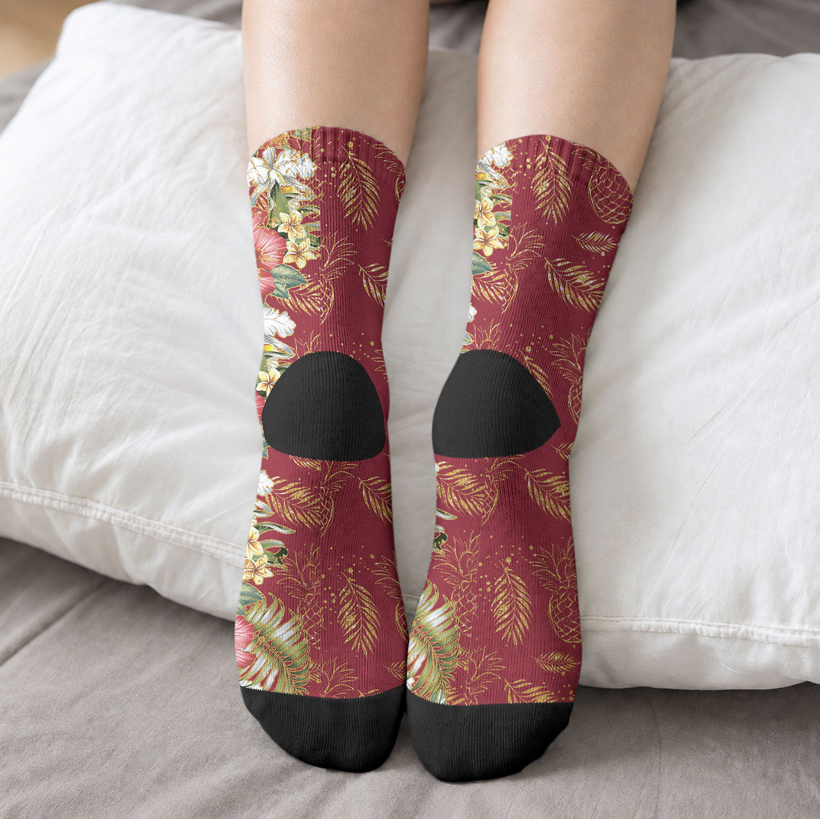 Hawaii Discoverers Day Crew Socks Tropical Hibiscus Glitter Crimson LT05 - Polynesian Pride