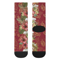 Hawaii Discoverers Day Crew Socks Tropical Hibiscus Glitter Crimson LT05 - Polynesian Pride