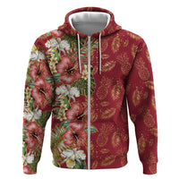 Hawaii Discoverers Day Hoodie Tropical Hibiscus Glitter Crimson LT05 Zip Hoodie Crimson - Polynesian Pride