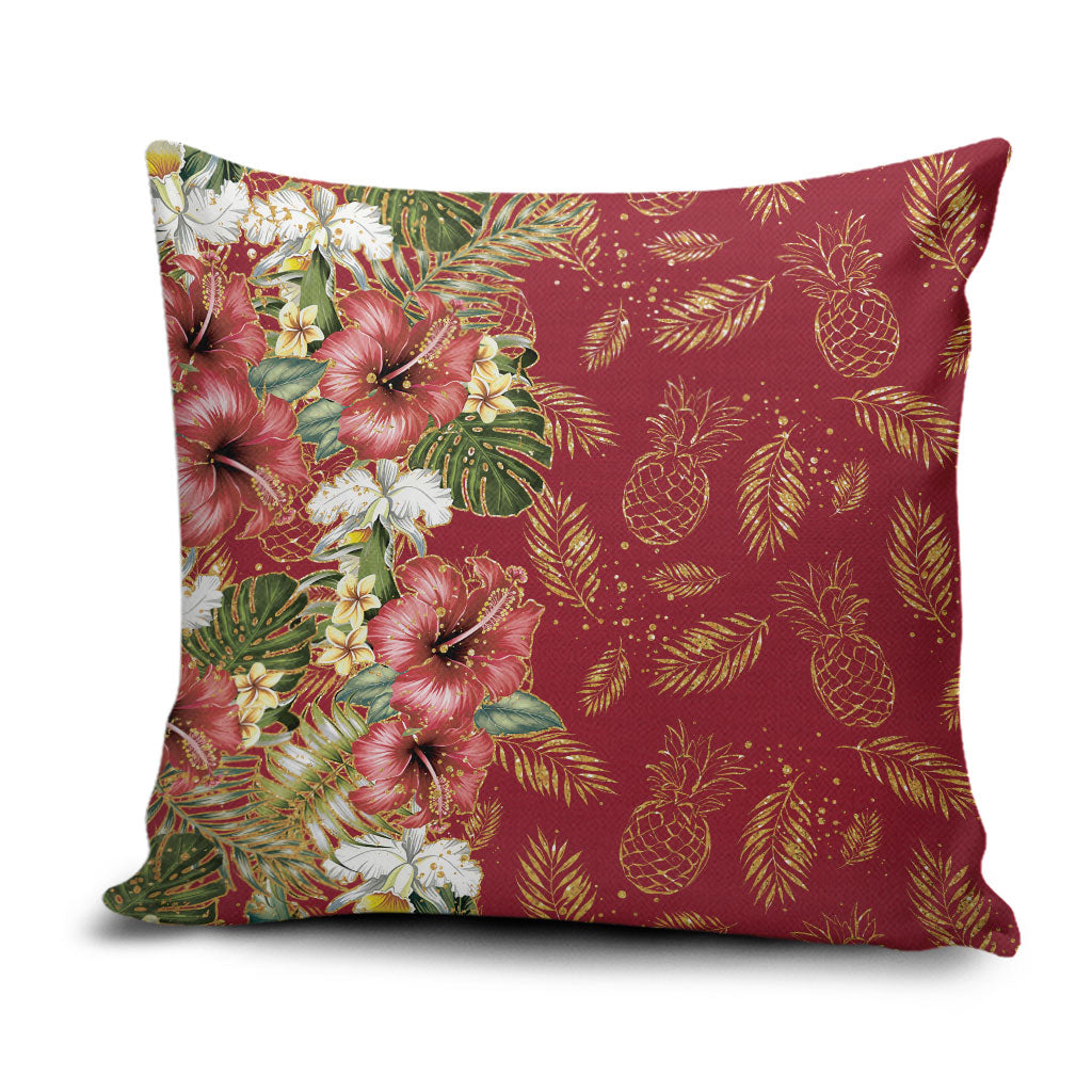 Hawaii Discoverers Day Pillow Cover Tropical Hibiscus Glitter Crimson LT05 Crimson - Polynesian Pride