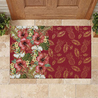 Hawaii Discoverers Day Rubber Doormat Tropical Hibiscus Glitter Crimson LT05 Crimson - Polynesian Pride